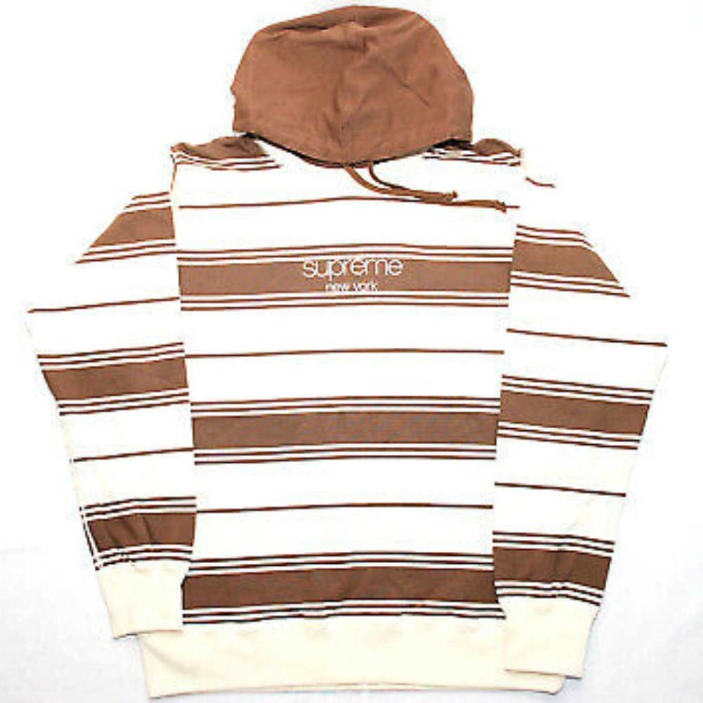 Supreme Striped Hooded Crewneck Brown